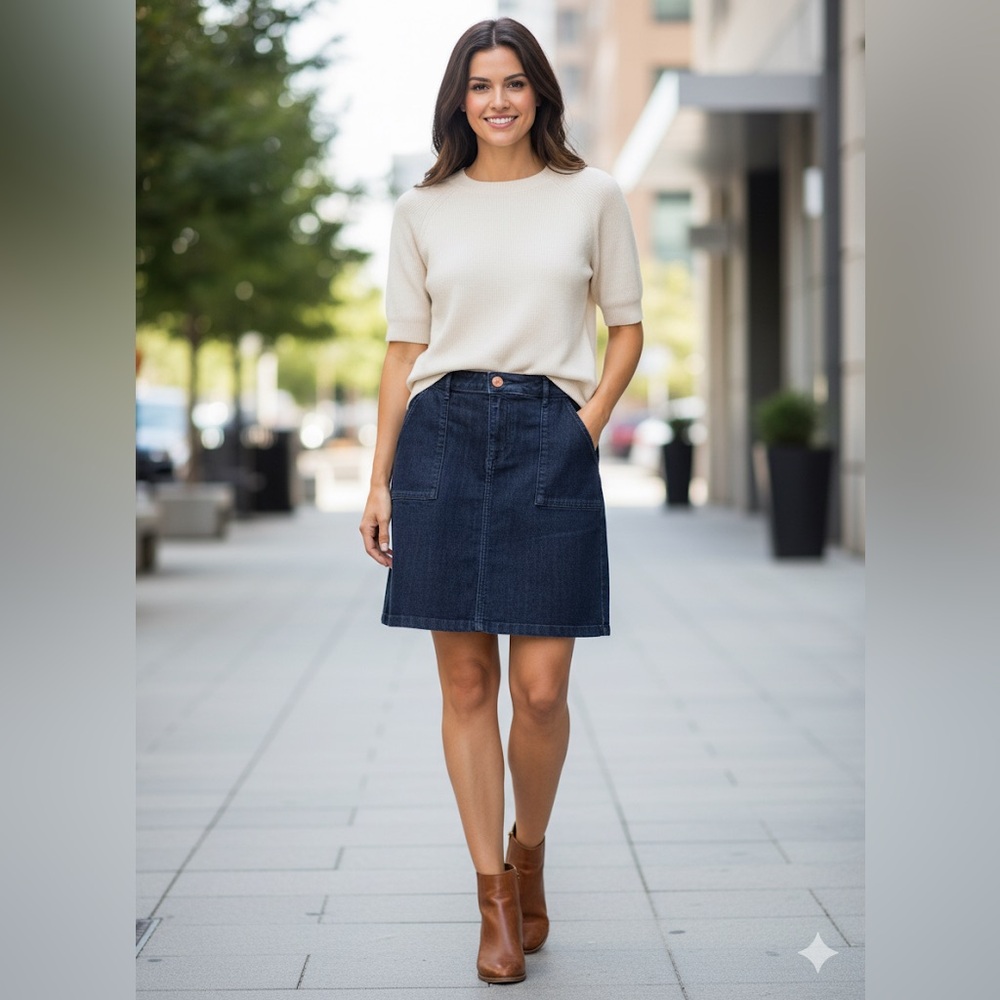 LOFT Dark Wash Denim Mini Skirt with Front Pockets - Size 4